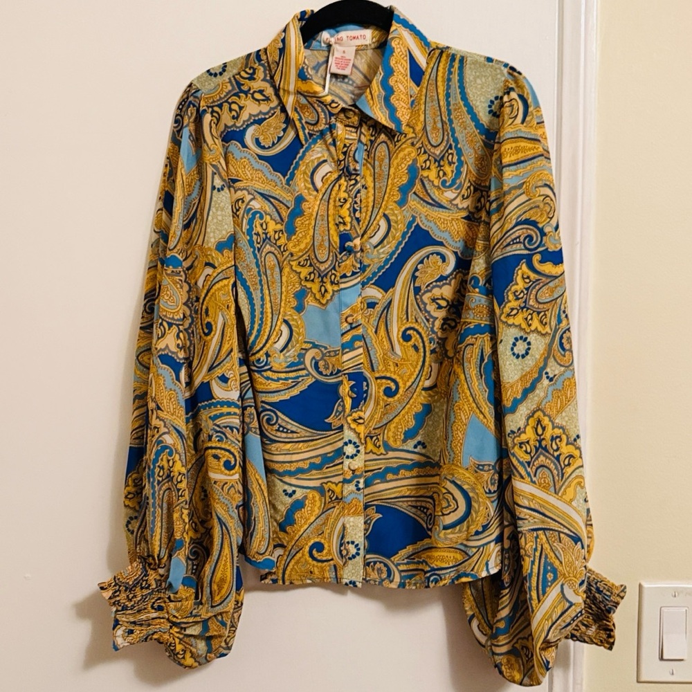 Flying Tomato Paisley Print Balloon Sleeve Blouse - Picture 8 of 9